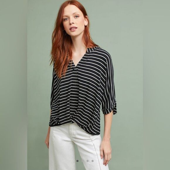 Anthropologie | Black and White Striped Women's Top size small - Picture 1 of 9